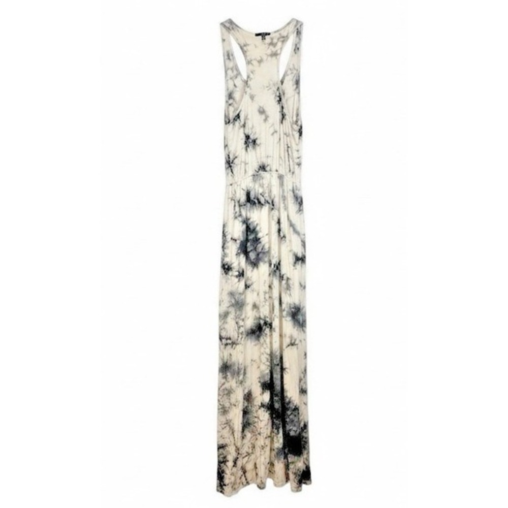 Peach Love California Tie Dye Maxi Dress Racerback‎ Empire Waist Cream Black  Sm
